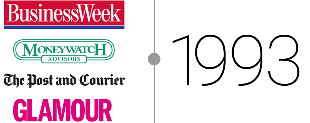 1993- BusinessWeek logo, MoneyWatch Advisors logo, The Post and Courier logo, and Glamour logo